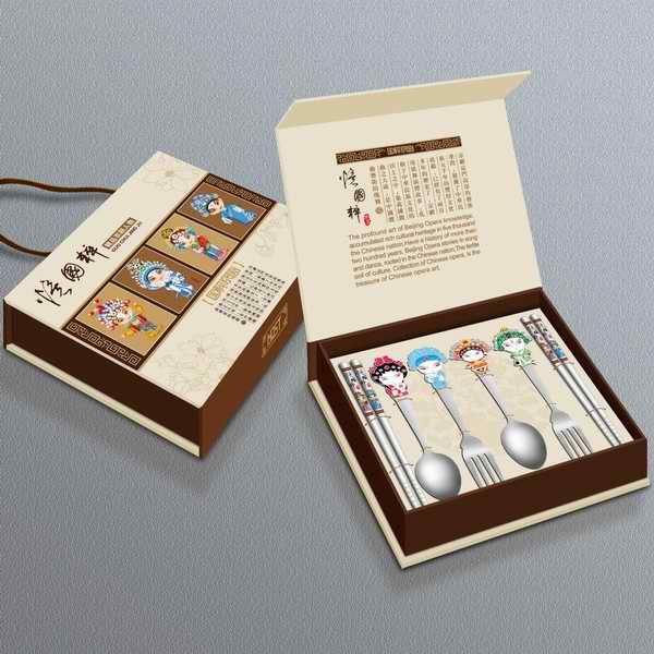 京剧脸谱餐具六件套 叉勺筷套装 不锈钢餐具定制